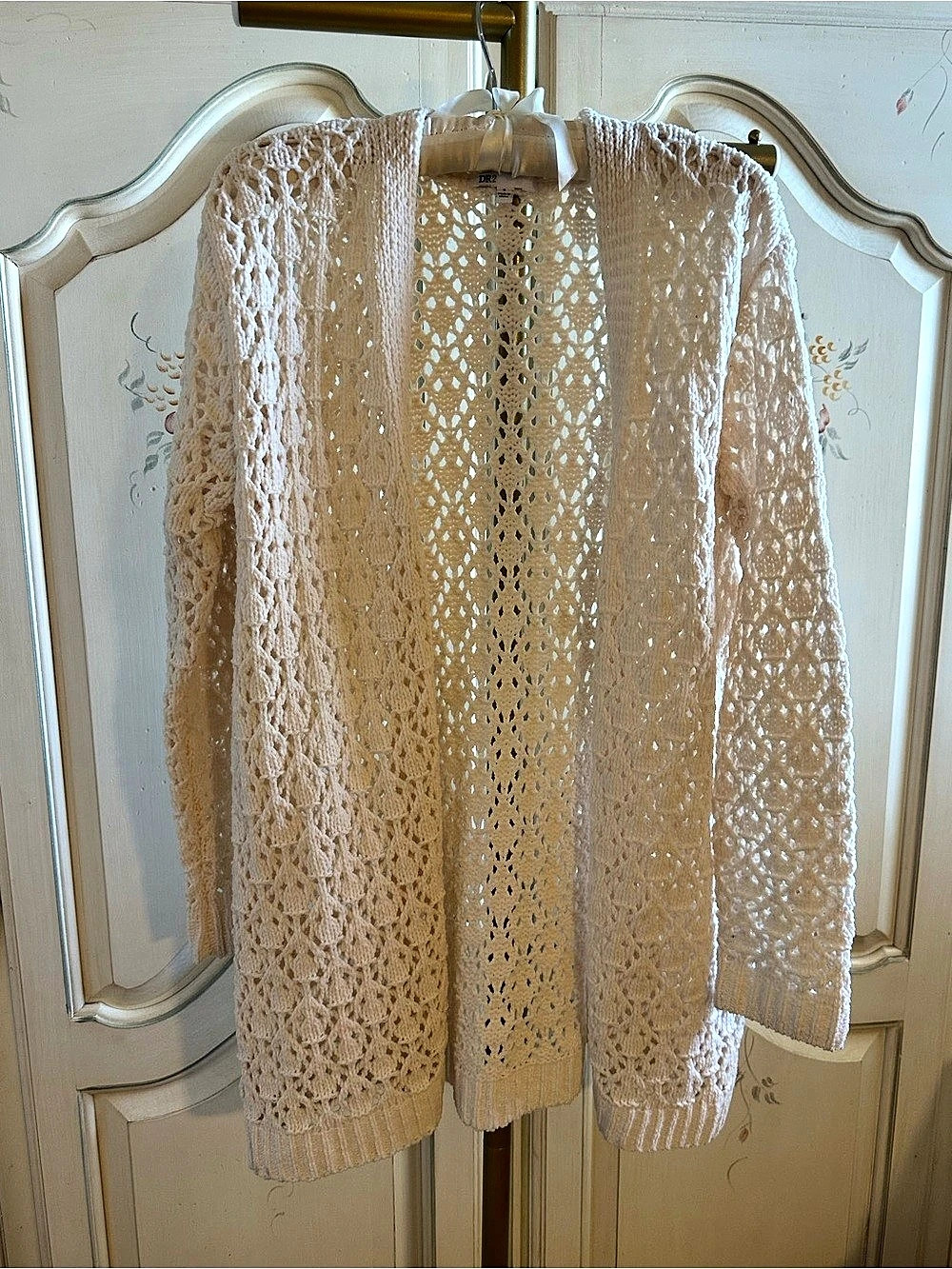 DR2 Open-Knit Cardigan Sweater in Cream Size Small